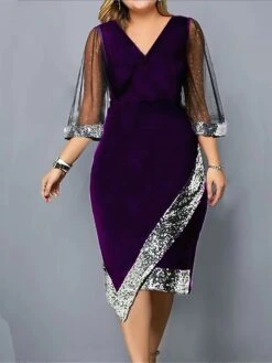 Women‘s Plus Size Curve Party Dress Sequin Dress Work Dress Plain Midi Dress Half Sleeve Mesh Patchwork V Neck Fashion Party Black Wine Summer Spring L XL XXL 3XL 4XL 8 Women‘s Plus Size Curve Party Dress Sequin Dress Work Dress Plain Midi Dress Half Sleeve Mesh Patchwork V Neck Fashion Party Black Wine Summer Spring L XL XXL 3XL 4XL -HAYz Clothing Shop fsxhss1684754391609