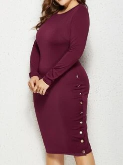 Women's Plus Size Curve Casual Dress Bodycon Sheath Dress Plain Midi Dress Long Sleeve Crew Neck Fashion Daily Black Wine Fall Winter XXL 3XL 4XL 5XL -HAYz Clothing Shop ftimpk1694151466593