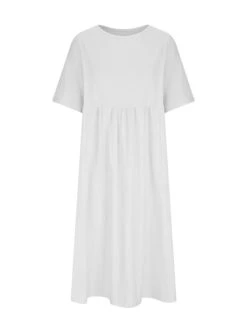 Women's Casual Dress Cotton Linen Dress Swing Dress Midi Dress Cotton Blend Fashion Modern Outdoor Daily Vacation Crew Neck Ruched Half Sleeve Summer Spring Fall 2023 Loose Fit Light Blue Black White -HAYz Clothing Shop ftvowq1682570686967