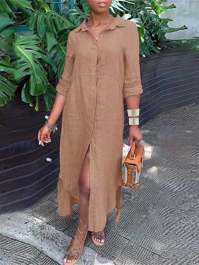 Women's Shirt Dress Cotton Linen Dress Casual Dress Maxi Long Dress Cotton Blend Classic Casual Outdoor Daily Vacation Shirt Collar Button Split Long Sleeve Summer Spring Fall 2023 Loose Fit White 10 Women's Shirt Dress Cotton Linen Dress Casual Dress Maxi Long Dress Cotton Blend Classic Casual Outdoor Daily Vacation Shirt Collar Button Split Long Sleeve Summer Spring Fall 2023 Loose Fit White - Image 10