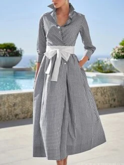 Women's Shirt Dress Casual Dress Maxi Long Dress Outdoor Winter Dress Daily Cotton Cotton And Linen Fashion Casual Shirt Collar Lace Up Pocket Long Sleeve Summer Spring Fall 2023 Regular Fit Pink -HAYz Clothing Shop fulbni1658222417361