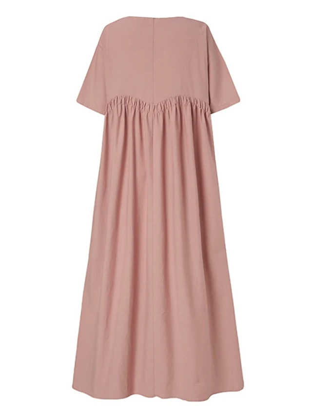Women's Casual Dress Cotton Linen Dress Swing Dress Long Dress Maxi Dress Black Pink Green Short Sleeve Pure Color Ruched Spring Fall Autumn Crew Neck Elegant Vacation Loose Fit 2022 S M L XL XXL 3XL 11 Women's Casual Dress Cotton Linen Dress Swing Dress Long Dress Maxi Dress Black Pink Green Short Sleeve Pure Color Ruched Spring Fall Autumn Crew Neck Elegant Vacation Loose Fit 2022 S M L XL XXL 3XL - Image 11