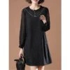 Women's Plus Size Curve Party Dress Cocktail Dress Sheath Dress Solid Color Midi Dress Long Sleeve Mesh Patchwork Crew Neck Fashion Party Black Fall Winter L XL XXL 3XL 4XL