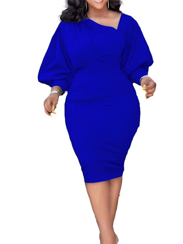 Women‘s Plus Size Curve Holiday Dress Solid Color V Neck Ruched Long Sleeve Fall Winter Work Knee Length Dress Work Weekend Dress 8 Women‘s Plus Size Curve Holiday Dress Solid Color V Neck Ruched Long Sleeve Fall Winter Work Knee Length Dress Work Weekend Dress - Image 8