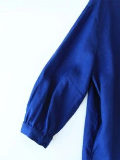 Women's Shirt Dress Casual Dress Cotton Linen Dress Midi Dress Linen / Cotton Blend Basic Classic Outdoor Daily Vacation Stand Collar Button 3/4 Length Sleeve Spring Fall Autumn 2023 Loose Fit Blue -HAYz Clothing Shop fvlcqz1693967790111