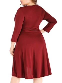 Women's Plus Size Curve Work Dress Black Dress A Line Dress Fashion Midi Dress Ruched V Neck Long Sleeve Plain Loose Fit Black Wine Blue Fall XL XXL 3XL 4XL 5XL -HAYz Clothing Shop fvncxp1693203471910