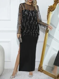 Women's Two Piece Dress Set Party Dress Sheath Dress Party Wedding Guest Fashion Party Mesh Split Long Dress Maxi Dress Crew Neck Long Sleeve Plain Loose Fit Black Fall Winter S M L XL XXL 31 Women's Two Piece Dress Set Party Dress Sheath Dress Party Wedding Guest Fashion Party Mesh Split Long Dress Maxi Dress Crew Neck Long Sleeve Plain Loose Fit Black Fall Winter S M L XL XXL -HAYz Clothing Shop fvwxwa1696926230859