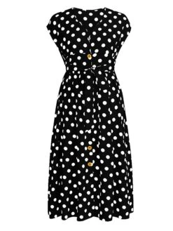 Women‘s Plus Size Curve Flattering Dresses Elegant Apple Shaped Dress Casual Dress A Line Dress Polka Dot Midi Dress Sleeveless Print V Neck Fashion Daily Black White Spring Summer Dress -HAYz Clothing Shop fwcnsh1672800408958