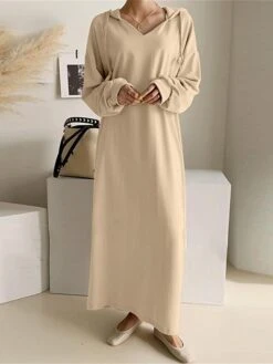 Women's Plus Size Curve Casual Dress Hoodie Dress Solid Color Long Dress Maxi Dress Long Sleeve Pocket Hooded Fashion Outdoor Black Khaki Fall Winter L XL XXL 3XL 4XL -HAYz Clothing Shop fwpzpp1693970746102