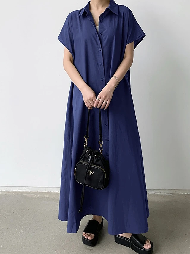 Women's Shirt Dress Casual Dress Maxi Long Dress Outdoor Daily Cotton Linen Basic Classic Shirt Collar Button Short Sleeve Summer Spring 2023 Loose Fit Navy Blue Brown Green Pure Color S M L XL XXL 16 Women's Shirt Dress Casual Dress Maxi Long Dress Outdoor Daily Cotton Linen Basic Classic Shirt Collar Button Short Sleeve Summer Spring 2023 Loose Fit Navy Blue Brown Green Pure Color S M L XL XXL - Image 16