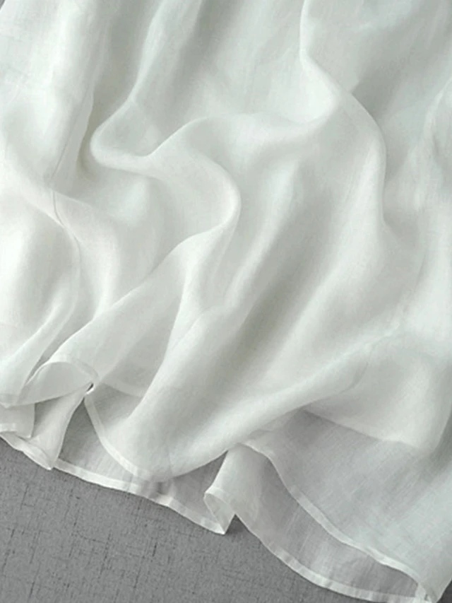 Women's Casual Dress Cotton Linen Dress White Dress Midi Dress Cotton Blend Basic Casual Outdoor Vacation V Neck Ruched Half Sleeve Summer Spring Fall 2023 Loose Fit White Green Apricot Pure Color M 3 Women's Casual Dress Cotton Linen Dress White Dress Midi Dress Cotton Blend Basic Casual Outdoor Vacation V Neck Ruched Half Sleeve Summer Spring Fall 2023 Loose Fit White Green Apricot Pure Color M - Image 3