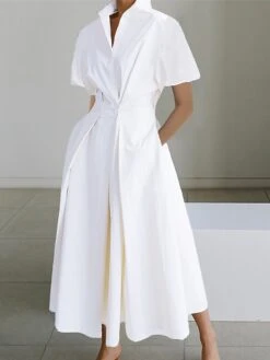 Women's Shirt Dress Casual Dress Swing Dress Midi Dress Outdoor Daily Vacation Polyester Fashion Modern Split Neck Button Pocket Short Sleeve Summer Spring 2023 Regular Fit White Green Plain S M L XL