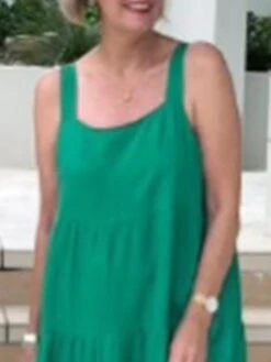 Women's Casual Dress Cotton Linen Dress Swing Dress Midi Dress Cotton Blend Fashion Modern Outdoor Daily Holiday Square Neck Ruffle Sleeveless Summer Spring 2023 Loose Fit White Green Plain S M L XL -HAYz Clothing Shop fytaaa1686303997492