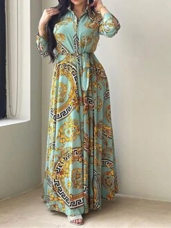 Women's Shirt Dress Casual Dress Swing Dress Maxi Long Dress Outdoor Daily Vacation Polyester Fashion Elegant Shirt Collar Lace Up Button Long Sleeve Spring Fall Winter 2023 Loose Fit ArmyGreen Red -HAYz Clothing Shop fyyyyi1695027668161