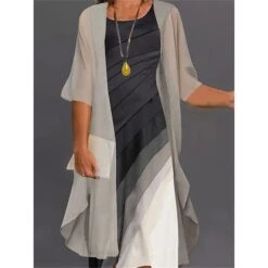 Women‘s Plus Size Curve Wedding Guest Two Piece Dress Casual Dress Elegant Gradient Knee Length Dress Round Neck Print Half Sleeve Work Casual Daily Fall Spring Dress -HAYz Clothing Shop fzbohw1647491219665