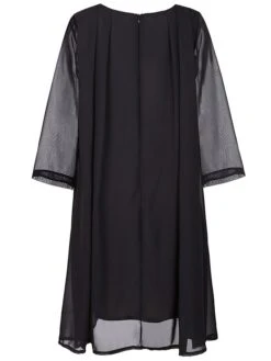 Women‘s Plus Size Curve Work Dress Chiffon Dress Swing Dress Fashion Midi Dress Layered Fake Two Piece Crew Neck 3/4 Length Sleeve Plain Regular Fit Black Red Navy Blue Summer Spring -HAYz Clothing Shop fzetsl1691042504195