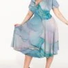 Women‘s Plus Size Curve Casual Dress A Line Dress Marbling Midi Dress Short Sleeve Print V Neck Elegant Party Pink Blue Summer Spring L XL XXL 3XL 4XL