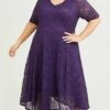 Women's Plus Size Curve Party Dress Lace Dress Cocktail Dress Midi Dress Blue Purple Half Sleeve Pure Color Lace Summer Spring Fall V Neck Fashion Birthday Wedding Guest Vacation 2023 XL XXL 3XL