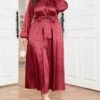 Women's Plus Size Prom Dress Party Dress Wedding Guest Dress Long Dress Maxi Dress Wine Long Sleeve Pure Color Lace Up Fall Winter Autumn Crew Neck Fashion Winter Dress Wedding Guest Evening Party