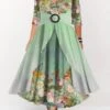 Women‘s Plus Size Curve Casual Dress A Line Dress Vintage Dress Floral Long Dress Maxi Dress Summer Dress Spring Half Sleeve Ruffle Print V Neck Elegant Outdoor Green Fashion 2023