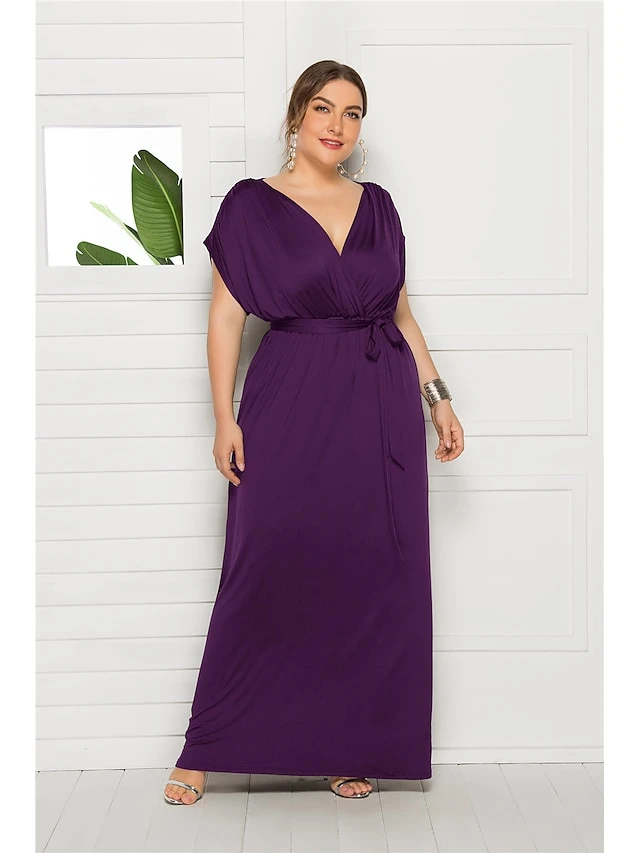 Women's Plus Size Party Dress Solid Color V Neck Short Sleeve Summer Spring Elegant Casual Prom Dress Maxi Long Dress Party Daily Dress 7 Women's Plus Size Party Dress Solid Color V Neck Short Sleeve Summer Spring Elegant Casual Prom Dress Maxi Long Dress Party Daily Dress - Image 7