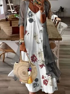 Women's Casual Dress Dress Set Two Piece Dress Long Dress Maxi Dress White Sleeveless Floral Print Summer Spring V Neck Basic Vacation Loose Fit 2023 S M L XL XXL