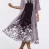 Women's Two Piece Dress Set Casual Dress Swing Dress Daily Date Streetwear Modern Print Midi Dress Crew Neck Half Sleeve Floral Loose Fit Purple Gray Spring Fall M L XL XXL 3XL
