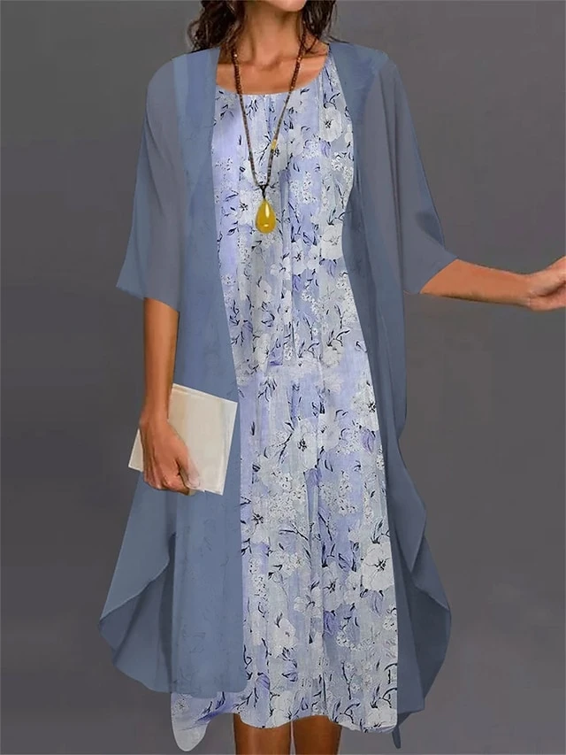 Women's Casual Dress Dress Set Two Piece Dress Midi Dress Pink Blue Purple Half Sleeve Flower Print Summer Spring Crew Neck Fashion Vacation Loose Fit 2023 M L XL XXL 3XL 4XL 5XL 3 Women's Casual Dress Dress Set Two Piece Dress Midi Dress Pink Blue Purple Half Sleeve Flower Print Summer Spring Crew Neck Fashion Vacation Loose Fit 2023 M L XL XXL 3XL 4XL 5XL - Image 3