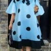 Women‘s Plus Size Curve Party Dress Cocktail Dress Wedding Guest Dress Midi Dress Blue Short Sleeve Polka Dot Patchwork Summer Spring Fall Stand Collar Fashion Wedding Guest Vacation 2023
