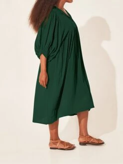 Women's Shirt Dress Casual Dress Midi Dress Outdoor Daily Date Cotton Basic Classic V Neck Ruched Long Sleeve Fall Winter 2023 Loose Fit Black Green Apricot Pure Color S M L XL -HAYz Clothing Shop gcnahv1695096319253