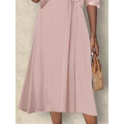 Women's Two Piece Dress Set Party Dress Lace Dress Party Wedding Guest Elegant Modern Lace Patchwork Midi Dress Crew Neck Half Sleeve Floral Plain Regular Fit Pink Blue Purple Summer Spring S M L XL -HAYz Clothing Shop gcptty1687230640830