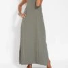 Women's Casual Dress Cotton Linen Dress Strap Dress Maxi Long Dress Polyester Casual Boho / Bohemian Vacation Beach Square Neck Split Sleeveless Summer Spring 2023 Slim ArmyGreen Black White Plain S