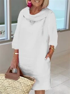 Women's Casual Dress Cotton Linen Dress Shift Dress Midi Dress Linen Basic Classic Outdoor Daily Vacation Cowl Neck Pocket 3/4 Length Sleeve Summer Spring Fall 2023 Loose Fit Light Blue White Wine 15 Women's Casual Dress Cotton Linen Dress Shift Dress Midi Dress Linen Basic Classic Outdoor Daily Vacation Cowl Neck Pocket 3/4 Length Sleeve Summer Spring Fall 2023 Loose Fit Light Blue White Wine -HAYz Clothing Shop gddbvo1685073494883