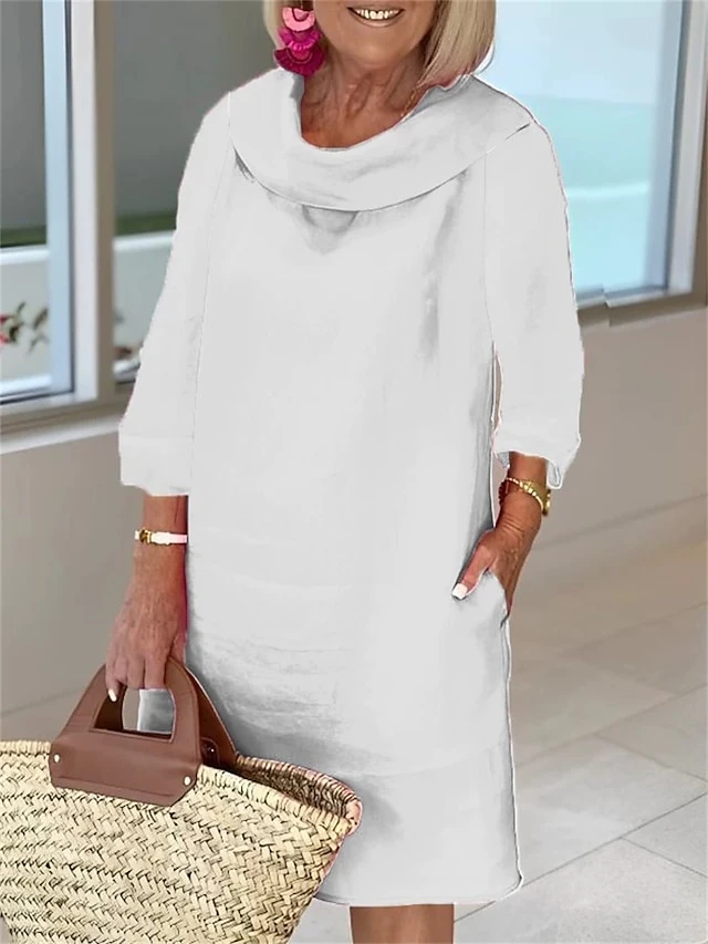 Women's Casual Dress Cotton Linen Dress Shift Dress Midi Dress Linen Basic Classic Outdoor Daily Vacation Cowl Neck Pocket 3/4 Length Sleeve Summer Spring Fall 2023 Loose Fit Light Blue White Wine 7 Women's Casual Dress Cotton Linen Dress Shift Dress Midi Dress Linen Basic Classic Outdoor Daily Vacation Cowl Neck Pocket 3/4 Length Sleeve Summer Spring Fall 2023 Loose Fit Light Blue White Wine - Image 7
