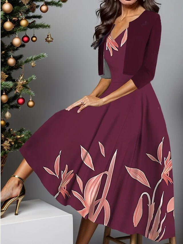 Women's Two Piece Dress Set Casual Dress Swing Dress Outdoor Daily Fashion Elegant Print Midi Dress V Neck Half Sleeve Leaf Ombre Regular Fit Royal Blue Blue Purple Fall Winter S M L XL XXL 1 Women's Two Piece Dress Set Casual Dress Swing Dress Outdoor Daily Fashion Elegant Print Midi Dress V Neck Half Sleeve Leaf Ombre Regular Fit Royal Blue Blue Purple Fall Winter S M L XL XXL