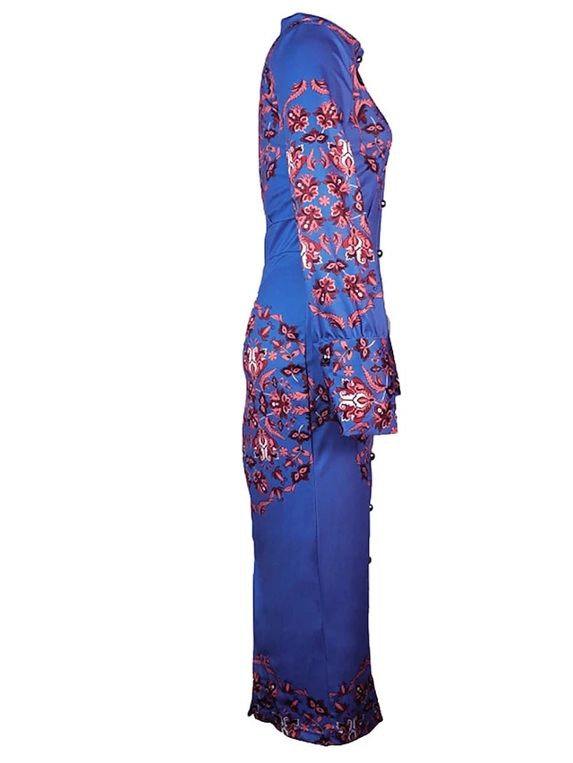 Women's Shirt Dress Casual Dress Bodycon Midi Dress Outdoor Office Daily Polyester Fashion Romantic Stand Collar Button Print Long Sleeve Summer Spring Fall 2023 Slim Blue Khaki Floral S M L XL 2XL 13 Women's Shirt Dress Casual Dress Bodycon Midi Dress Outdoor Office Daily Polyester Fashion Romantic Stand Collar Button Print Long Sleeve Summer Spring Fall 2023 Slim Blue Khaki Floral S M L XL 2XL - Image 13