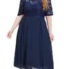 Women's Plus Size Party Dress Lace Dress Cocktail Dress Midi Dress Dark Blue Half Sleeve Pure Color Lace Fall Winter Autumn Crew Neck Fashion Winter Dress Wedding Guest Vacation 2023 XL XXL 3XL 4XL