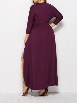 Women's Plus Size Work Dress Black Dress A Line Dress Fashion Long Dress Maxi Dress Ruched V Neck Long Sleeve Plain Loose Fit Black Wine Dark Green Fall XL XXL 3XL 4XL -HAYz Clothing Shop genzlv1693203505231