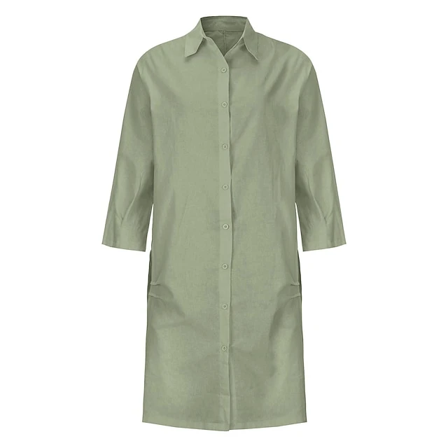 Women's Shirt Dress Casual Dress Cotton Linen Dress Midi Dress Cotton Blend Simple Basic Home Street Daily Shirt Collar Pocket Long Sleeve Summer Spring Fall 2023 Loose Fit Black White Yellow Pure 14 Women's Shirt Dress Casual Dress Cotton Linen Dress Midi Dress Cotton Blend Simple Basic Home Street Daily Shirt Collar Pocket Long Sleeve Summer Spring Fall 2023 Loose Fit Black White Yellow Pure - Image 14