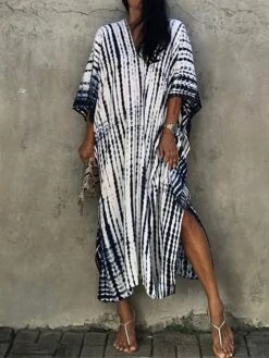 Women's Casual Dress Cotton Linen Dress White Dress Midi Dress Cotton Basic Classic Outdoor Daily Vacation V Neck Print Short Sleeve Spring Fall Winter 2023 Loose Fit White Blue Green Plain One-Size