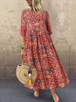 Women‘s Curve Plus Size Curve Sheath Dress Floral Round Neck Print Half Sleeve Fall Spring Charm Casual Vacation Maxi Long Dress Dailywear Date Dress / Summer