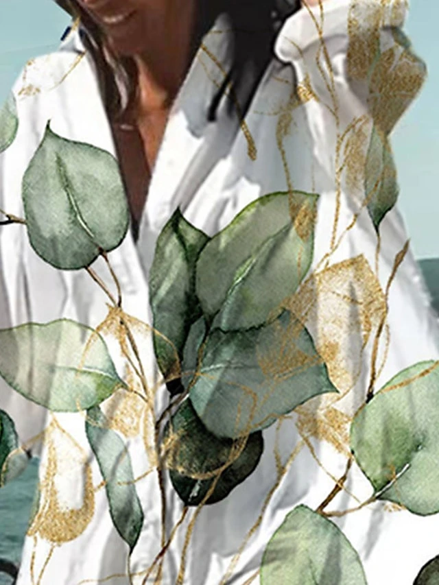 Women's Shirt Dress Casual Dress Swing Dress Mini Dress Outdoor Daily Vacation Polyester Fashion Casual Shirt Collar Button Print Long Sleeve Summer Spring Fall 2023 Loose Fit Green Leaf S M L XL 2XL 3 Women's Shirt Dress Casual Dress Swing Dress Mini Dress Outdoor Daily Vacation Polyester Fashion Casual Shirt Collar Button Print Long Sleeve Summer Spring Fall 2023 Loose Fit Green Leaf S M L XL 2XL - Image 3