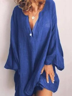 Women's Cotton Linen Dress Casual Dress Shift Dress Mini Dress Cotton Blend Fashion Modern Daily Vacation V Neck Button Long Sleeve Summer Spring 2023 Regular Fit Wine Blue Brown Pure Color S M L XL -HAYz Clothing Shop gfplaw1680157964662
