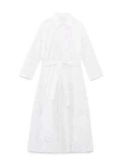 Women's Shirt Dress Casual Dress Midi Dress Outdoor Daily Vacation Cotton Fashion Modern Shirt Collar Lace Up Button Long Sleeve Fall Winter 2023 Regular Fit White Pure Color XS S M L -HAYz Clothing Shop gfufqb1695644908696