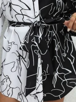 Women's Shirt Dress Casual Dress Mini Dress Outdoor Daily Vacation Polyester Fashion Modern Shirt Collar Lace Up Button Long Sleeve Spring Fall Winter 2023 Loose Fit White Abstract Portrait S M L XL -HAYz Clothing Shop ggmdtt1692352093625