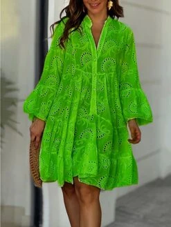 Women's Shirt Dress Casual Dress Mini Dress Outdoor Daily Date Cotton Basic Classic V Neck Button Long Sleeve Spring Fall Winter 2023 Loose Fit Yellow Pink Red Pure Color S M L XL 2XL -HAYz Clothing Shop ggngvh1694576759992