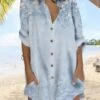 Women's Shirt Dress Casual Dress Shift Dress Mini Dress Outdoor Daily Vacation Polyester Fashion Casual Stand Collar Button Pocket Long Sleeve Summer Spring Fall 2023 Regular Fit Blue Purple Gray