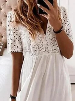 Women's Casual Dress Cotton Linen Dress Swing Dress Maxi Long Dress Cotton Blend Basic Elegant Outdoor Daily Vacation V Neck Eyelet Half Sleeve Summer Spring Fall 2023 Regular Fit White Plain S M L 5 Women's Casual Dress Cotton Linen Dress Swing Dress Maxi Long Dress Cotton Blend Basic Elegant Outdoor Daily Vacation V Neck Eyelet Half Sleeve Summer Spring Fall 2023 Regular Fit White Plain S M L -HAYz Clothing Shop ghxjxq1684118344729