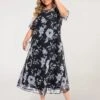 Women‘s Plus Size Curve Casual Dress Lace Dress Dress Set Floral Midi Dress 3/4 Length Sleeve Print Crew Neck Fashion Office Black Summer Spring L XL XXL 3XL 4XL