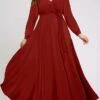 Women's Plus Size Prom Dress Party Dress Wedding Guest Dress Long Dress Maxi Dress Black Red Blue Long Sleeve Pure Color Lace Up Spring Fall Winter V Neck Fashion Winter Dress Wedding Guest Evening
